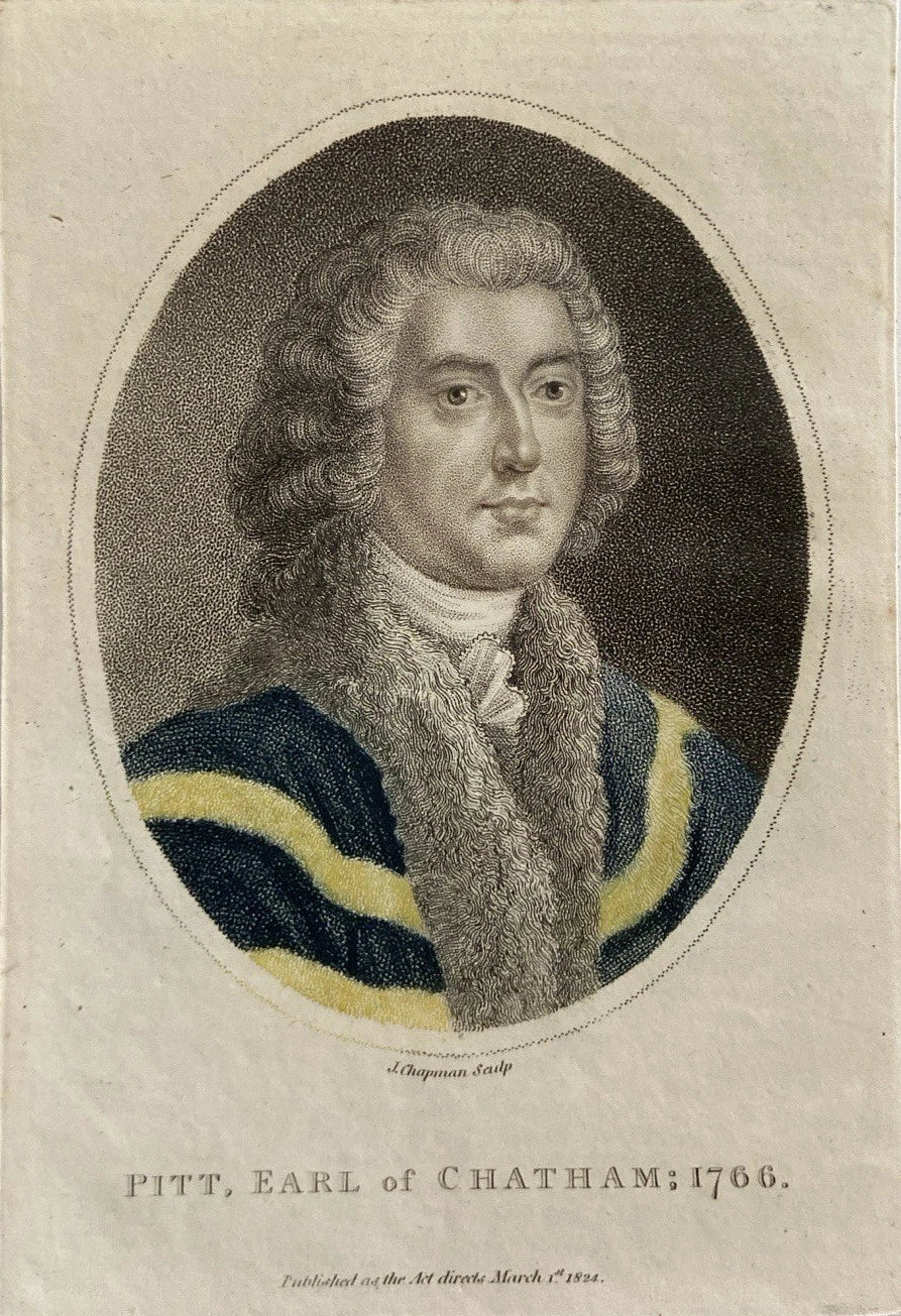 Antique Engraving of Pitt, Earl of Chatham – 1824 Portrait of British Statesman
