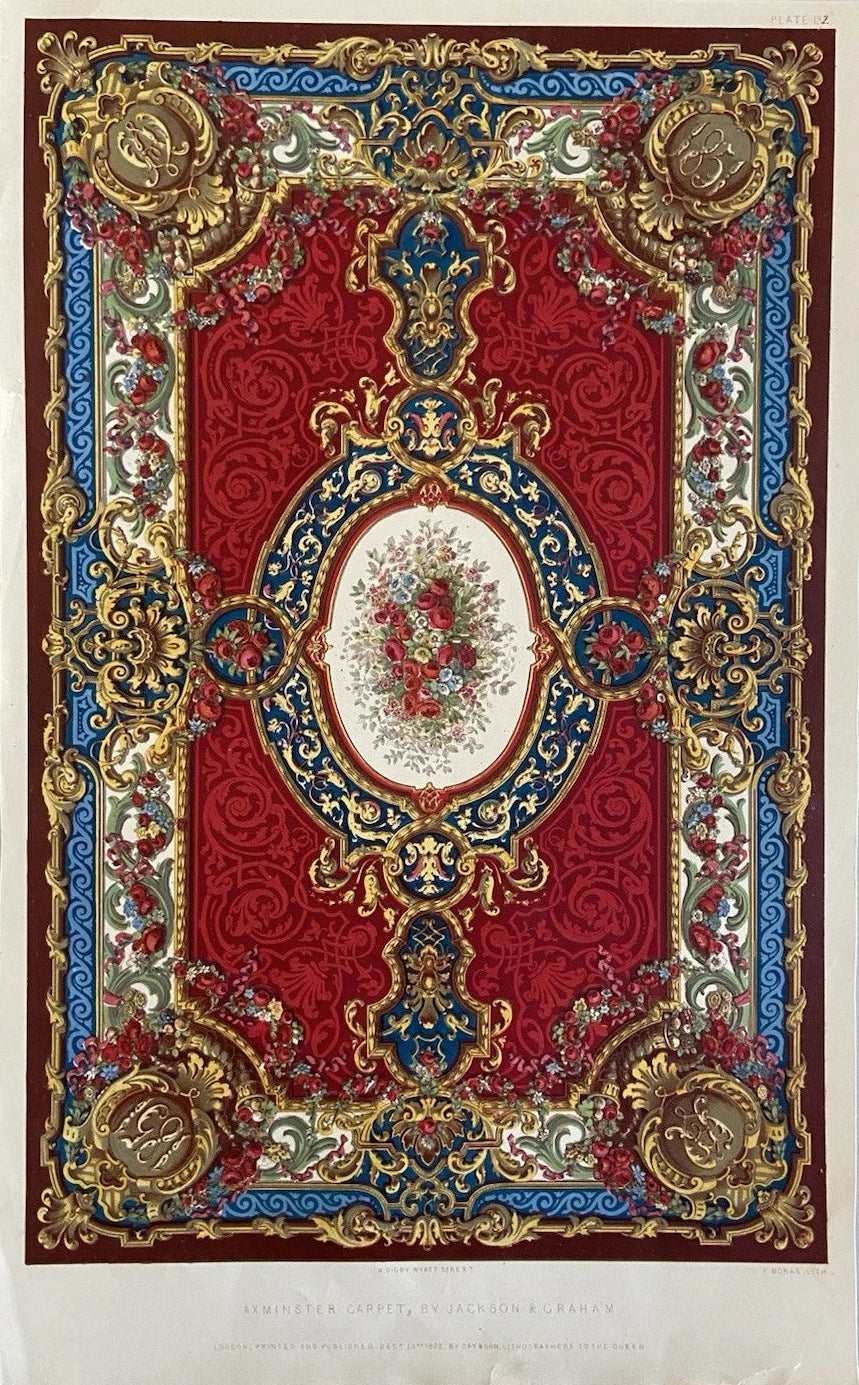 Antique Victorian Textile Print – Axminster Carpet by Jackson & Graham, 1852