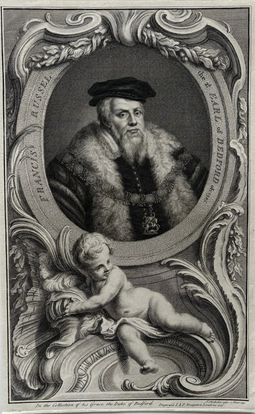 Antique Engraving – Francis Russell, 2nd Earl of Bedford, Tudor Noble, 1740