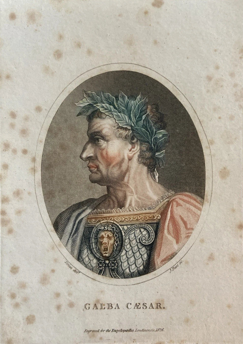 Antique Hand-Coloured Engraving – Emperor Galba Caesar of Rome – 1826