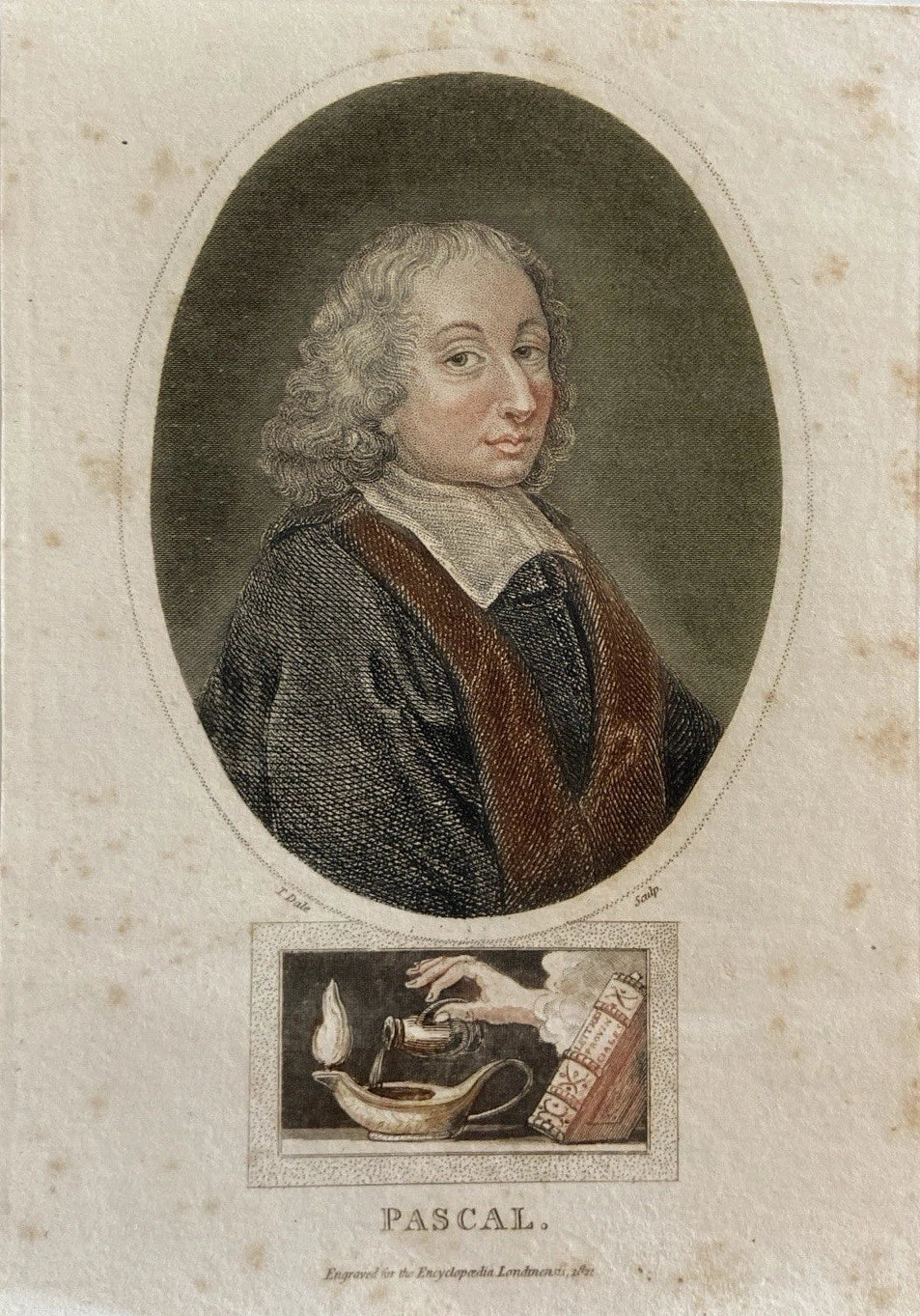 Antique 1822 Engraving of Blaise Pascal – Philosopher & Mathematician
