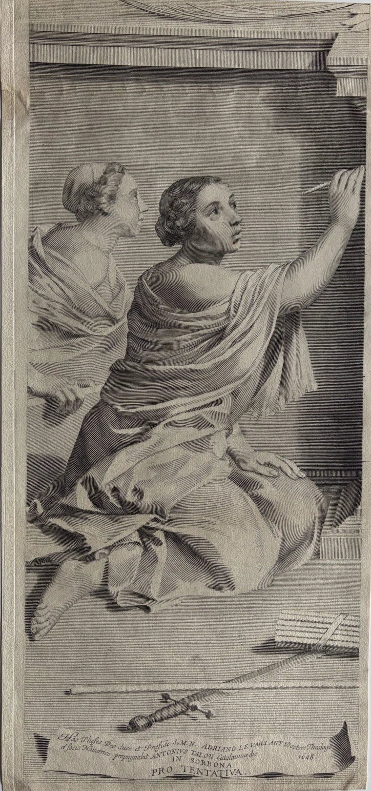 Antique 1648 Academic Thesis Engraving female figure Pro Tentativa, Sorbonne