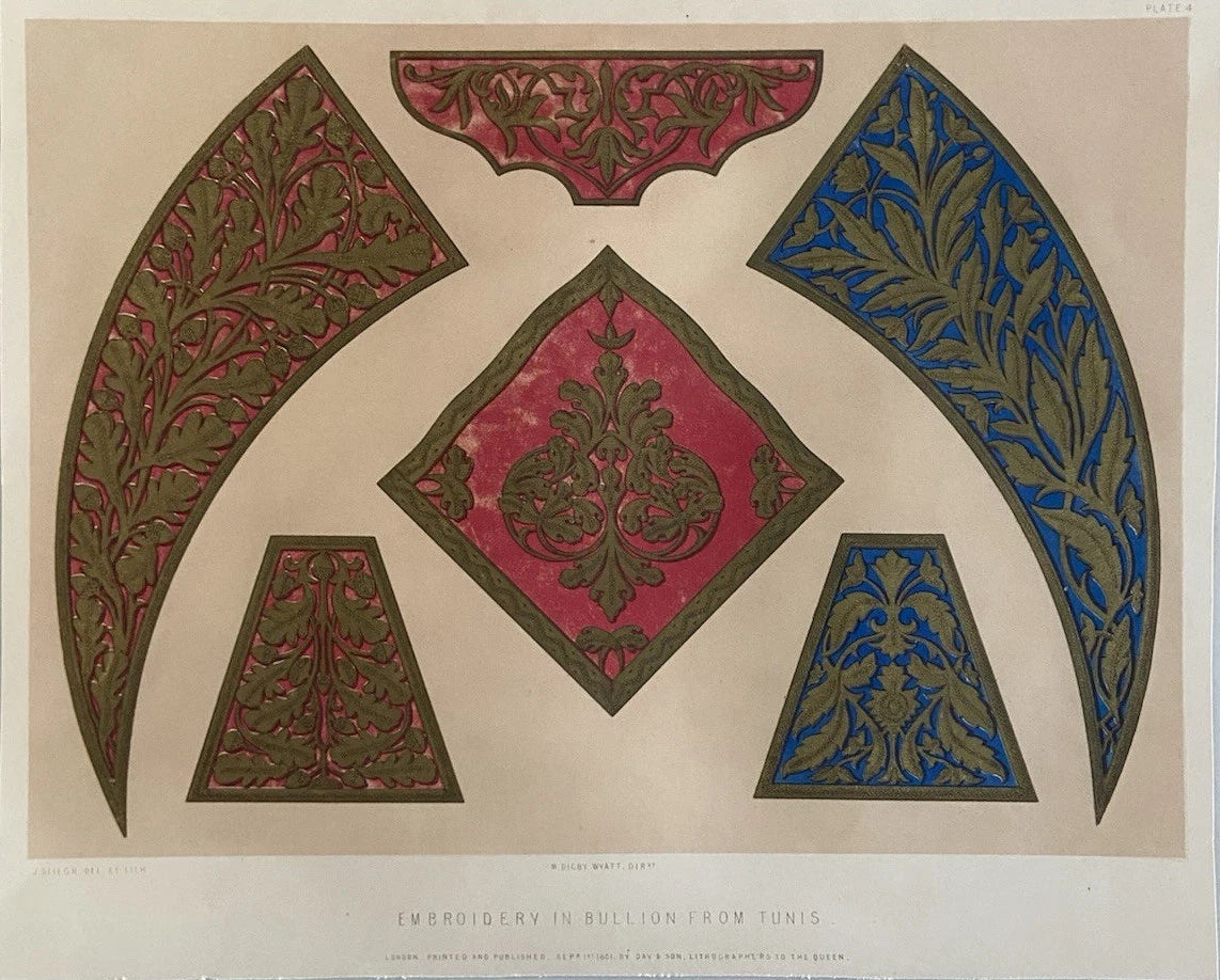Antique 1851 Victorian Print – Embroidery in Bullion from Tunis – M. Digby