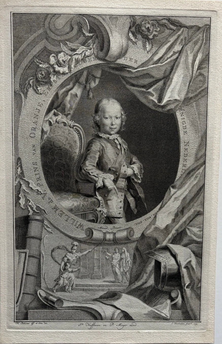 Antique Royalty Engraving William V, Prince of Orange, as a child 1754