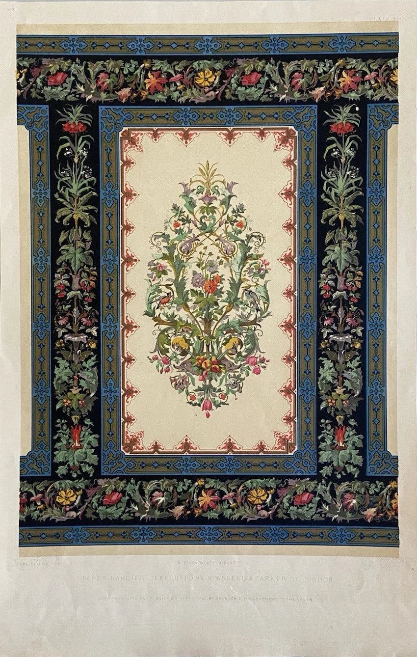Antique Victorian Textile Print – Paper Hanging Executed by Townsend & Parker 1852