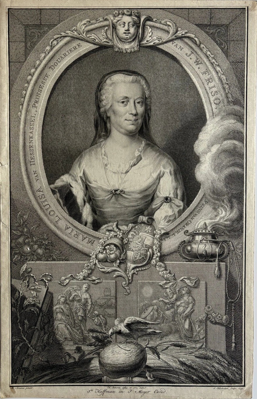 Antique Engraving Princess Maria Louisa of Hesse-Kassel Princess Orange-Nassau 1751