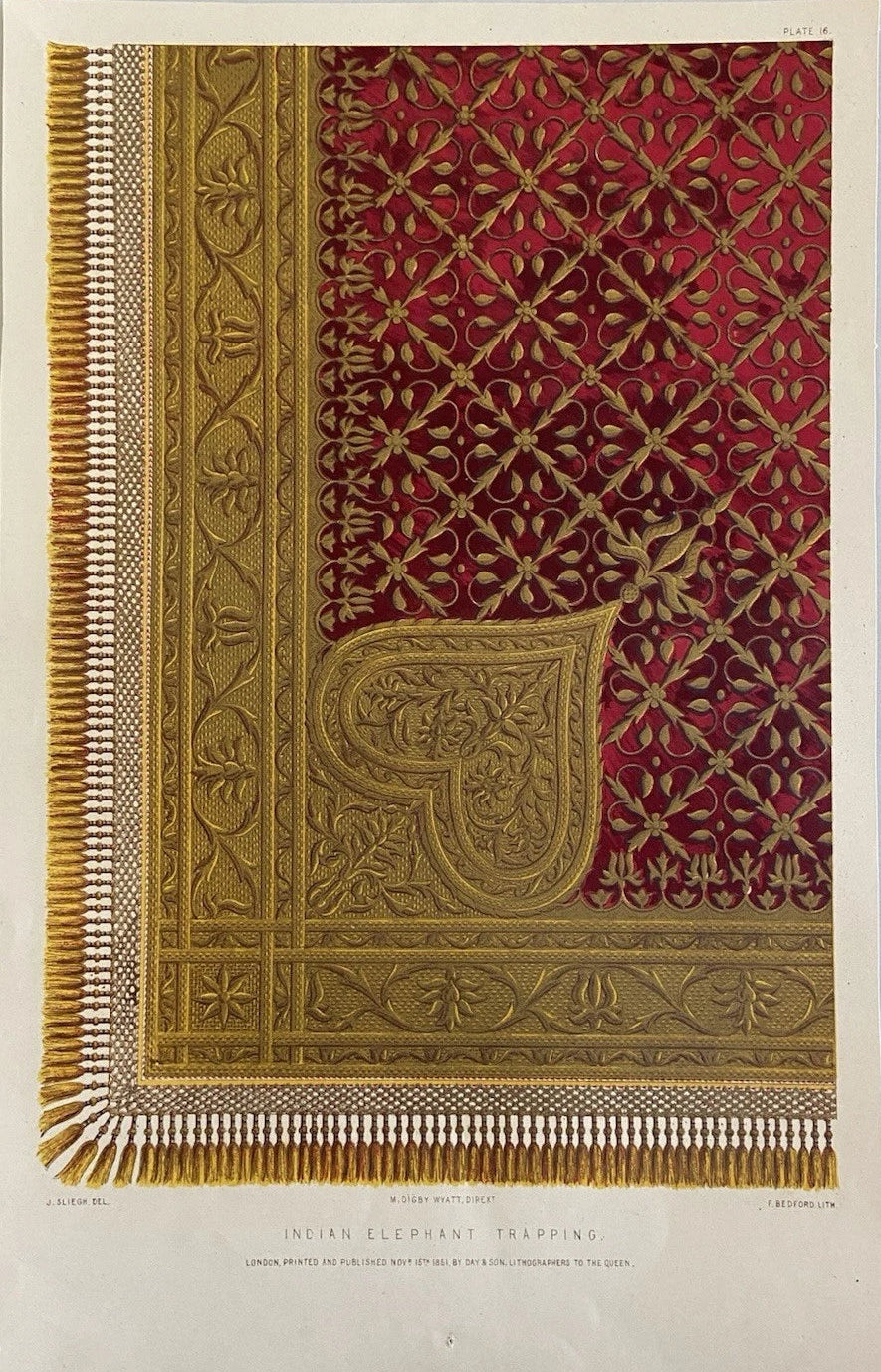 Antique Victorian Textile Print – Indian Elephant Trapping 1851