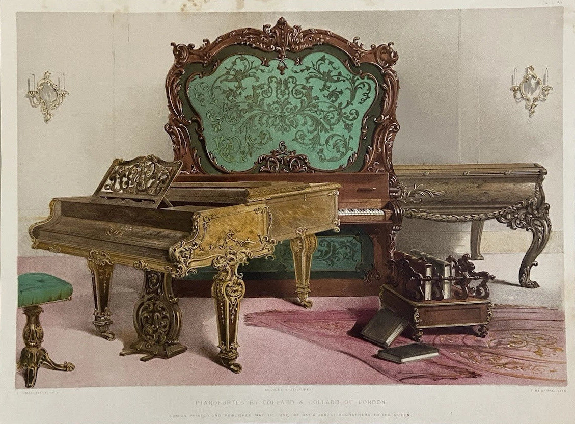 Antique Victorian Engraving 1852 Pianofortes by Collard & Collard of London