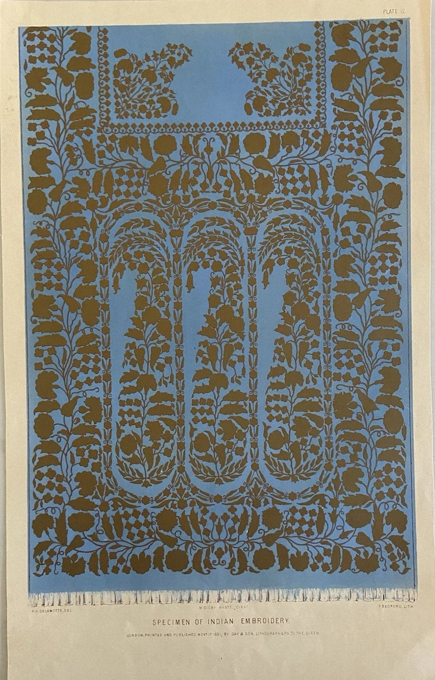 Antique gold Victorian Textile Print – Specimen of Indian Embroidery 1851