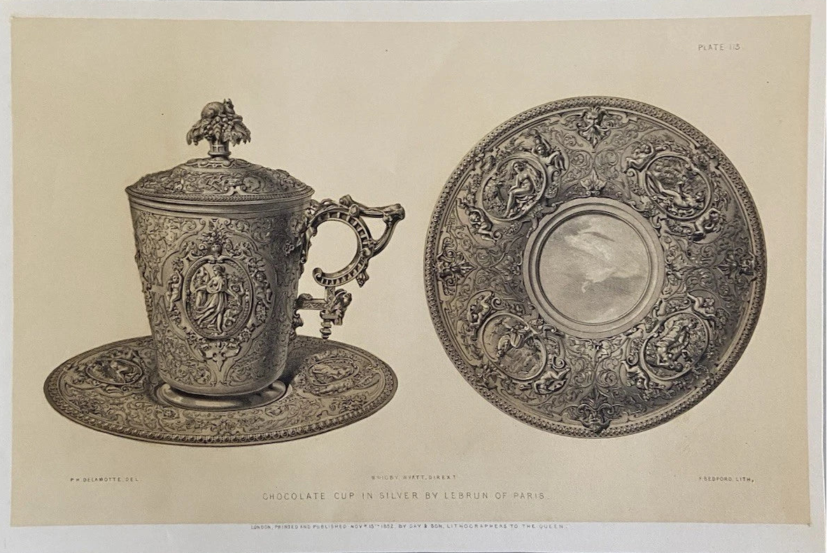 Antique Victorian Engraving 1852 Silver Chocolate Cup by Lebrun of Paris