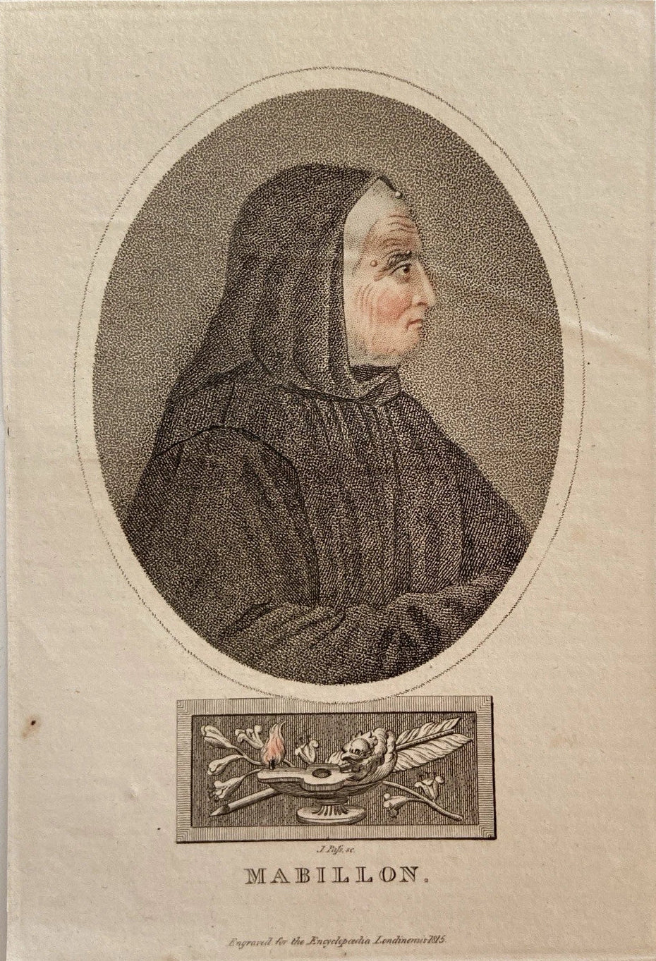 Antique 1825 Engraving of Jean Mabillon Founder of Palaeography Monastic Scholar
