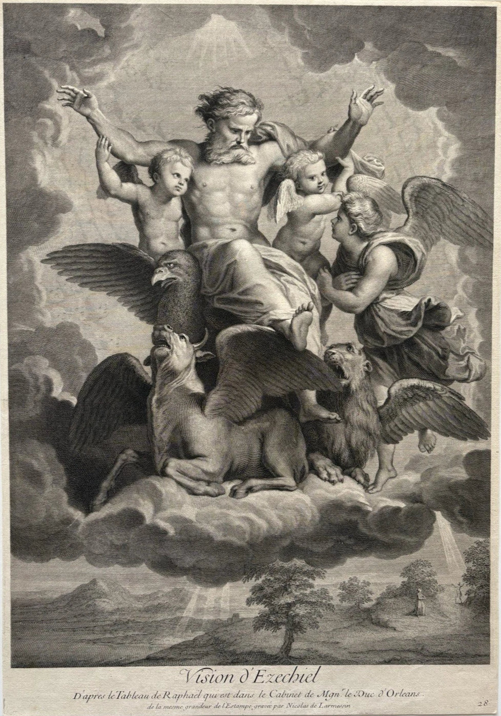 Antique Engraving – Vision of Ezekiel After Raphael, by Nicolas de Larmessin