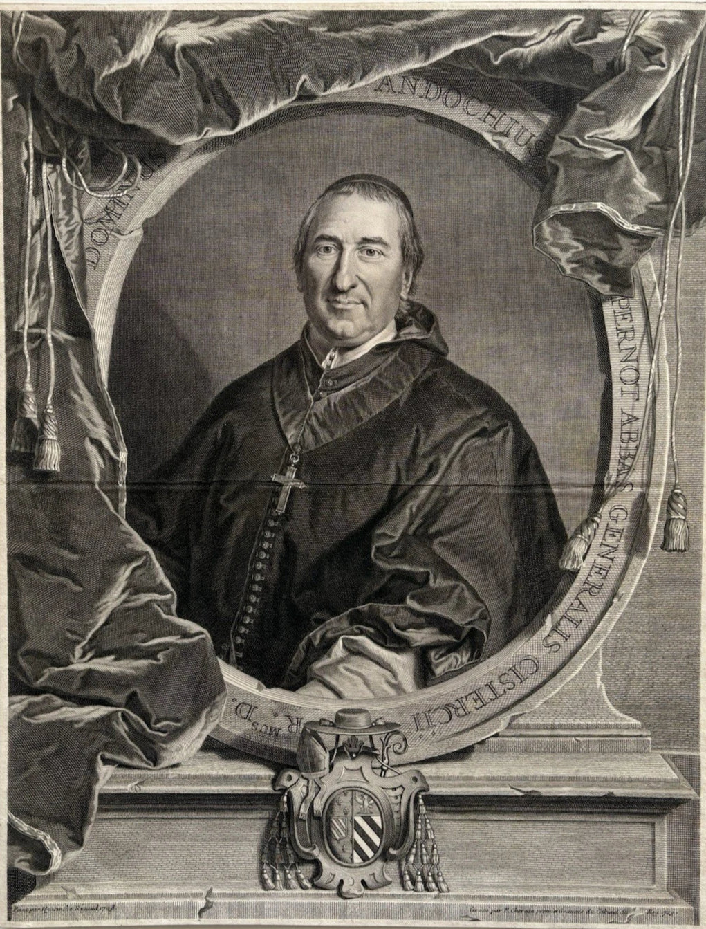 Antique Portrait Engraving Abbot General Andoche Pernot of Cîteaux 1729