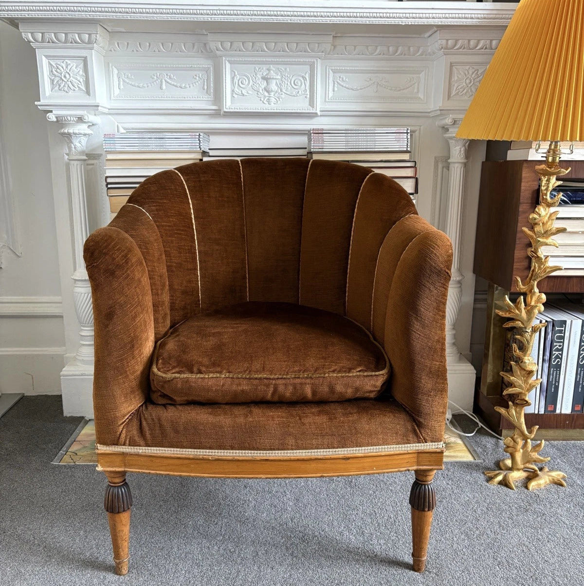 Antique Art Deco Browne Velvet Tub Chair 1930s