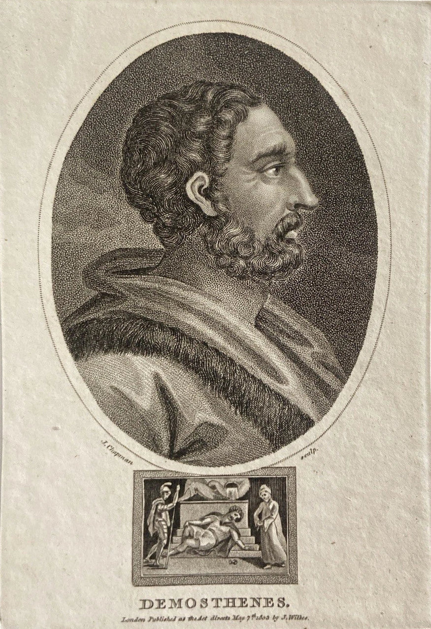 Antique 1806 Engraving of Demosthenes – Athenian Orator & Statesman