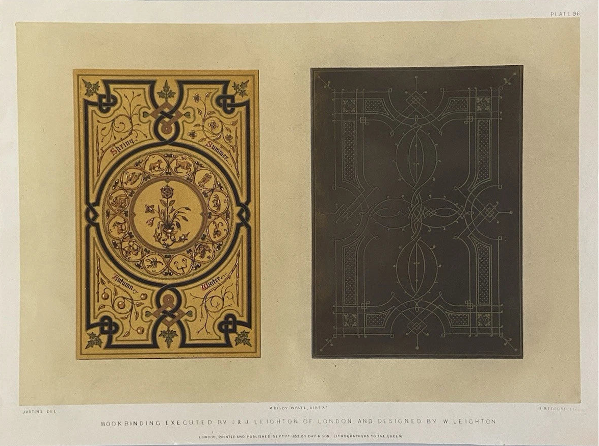 Antique Victorian Bookbinding Print by W. Leighton (1852) – Ornate Design