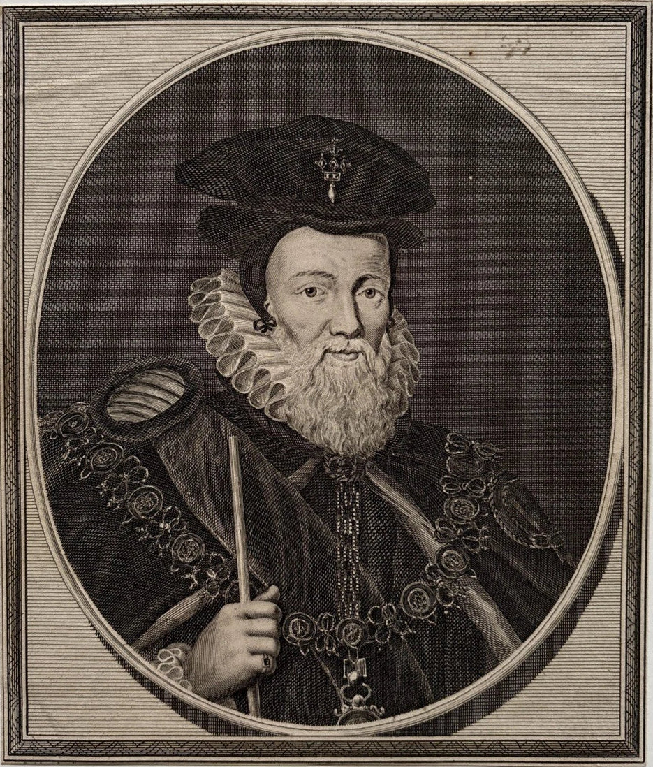 Antique Engraving William Cecil, 1st Baron Burghley advisor to Queen Elizabeth I