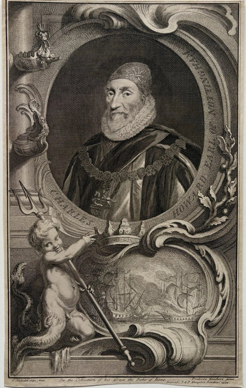 Antique Engraving – Charles Howard, Earl of Nottingham, Tudor Nobleman , 1739