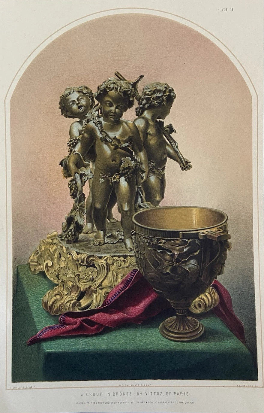Antique Victorian Engraving 1851 Bronze Group by Vittoz of Paris