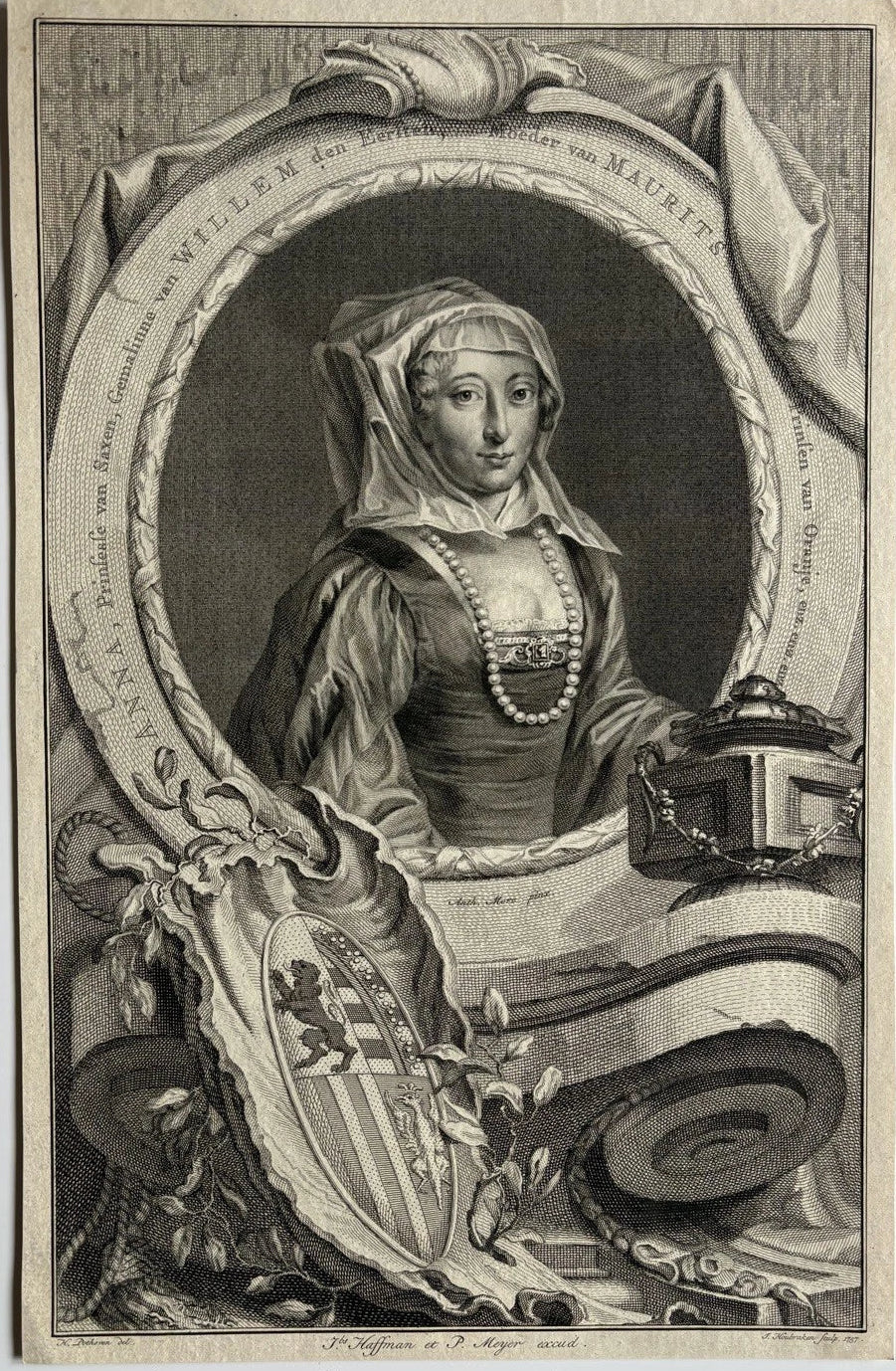 Antique Engraving Anna of Saxony the second wife of William I, Prince of Orange