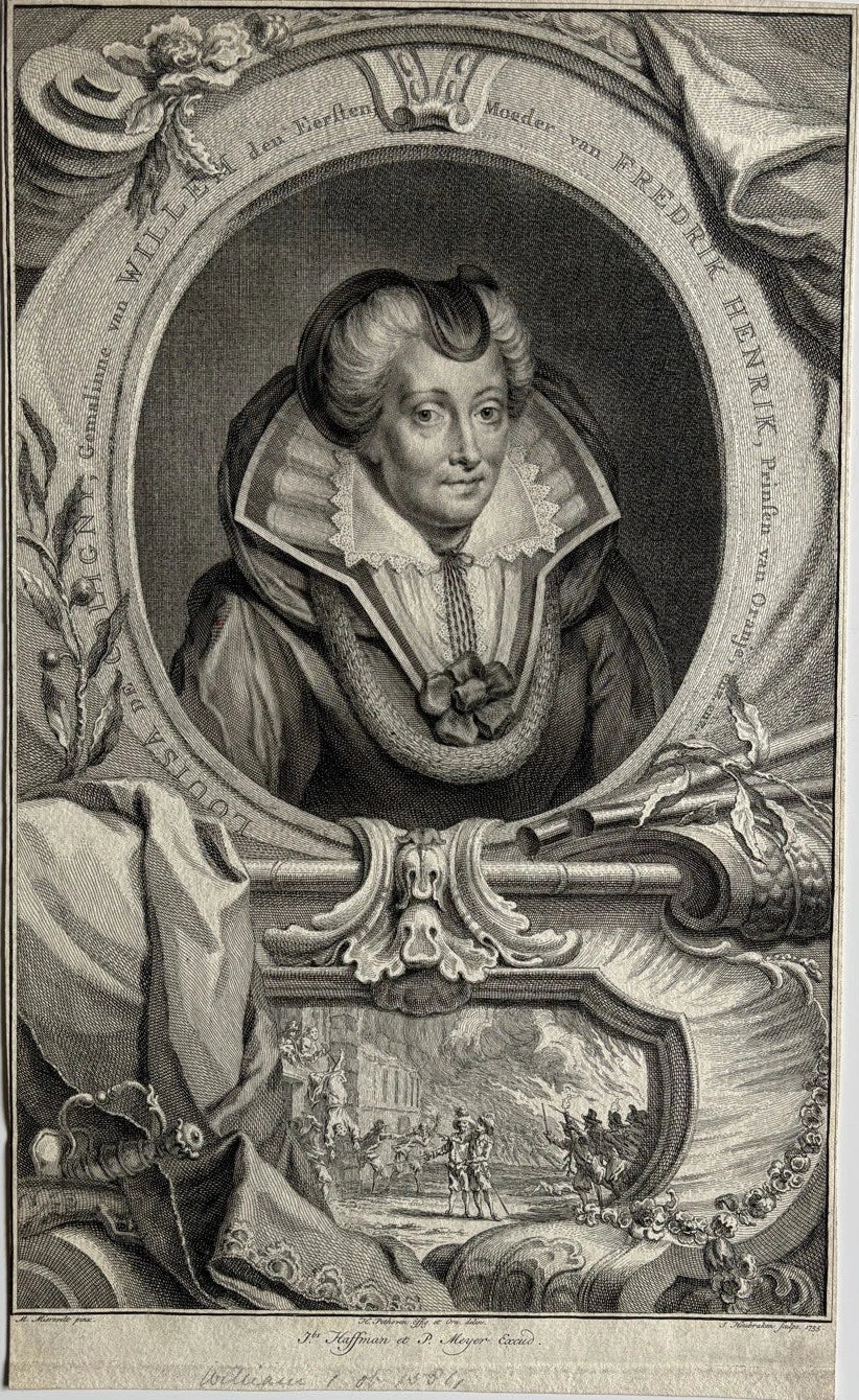 Antique royalty Engraving Louise de Coligny, Wife of William the Silent 1755