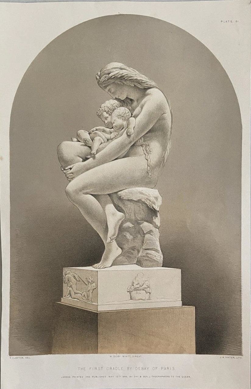 Antique Victorian Engraving “The First Cradle” by Debay of Paris Female Figure Holding Her Children