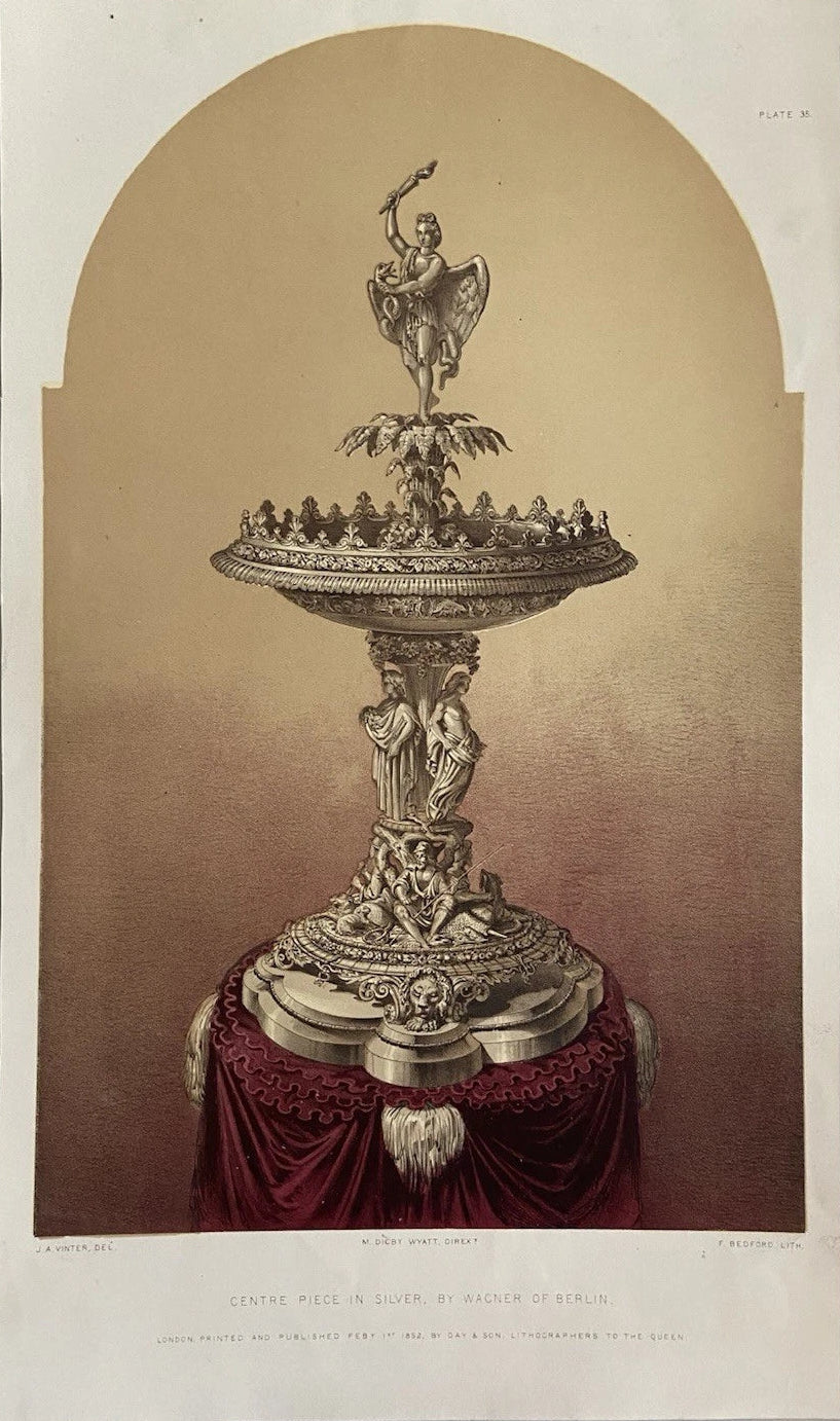 Antique Victorian Engraving Centre piece in Silver by Wagner of Berlin, 1852
