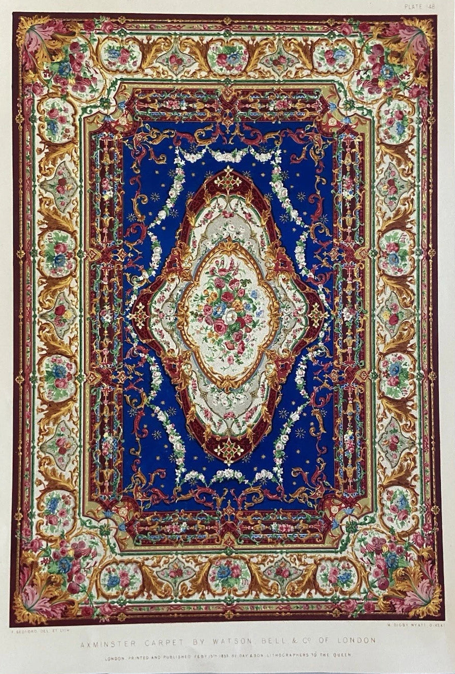 Antique Victorian Textile Print – Axminster Carpet by Watson, Bell & Co., London 1853