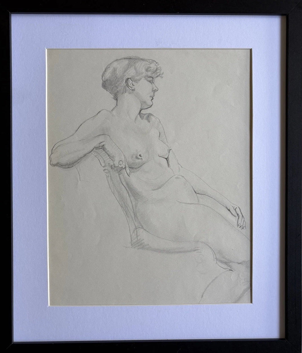 Mid-20th Century Academic Female Form Pencil Drawing Seated Female Study