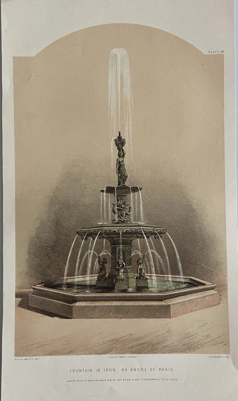 Antique Victorian Engraving Iron Fountain by André of Paris | Day & Son 1851