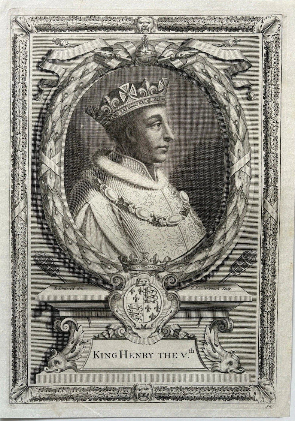 Antique Royal Engraved Portrait of King Henry V of England by 1726