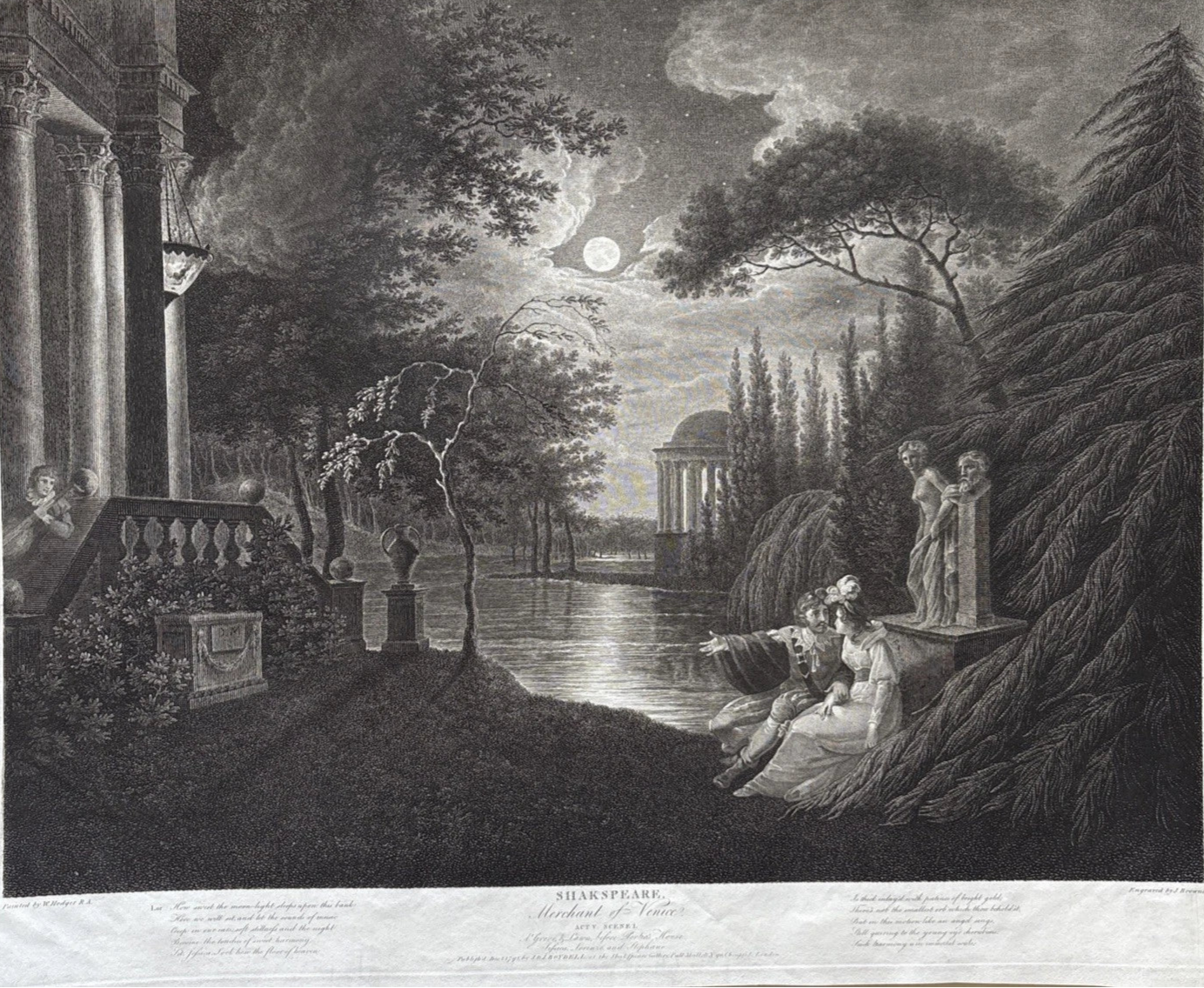 Antique Engraving Shakespeare The Merchant of Venice Act V, Scene I-1795