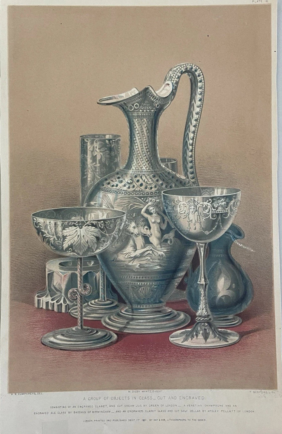 Antique Victorian Engraving -Engraved Glass Objects 1851