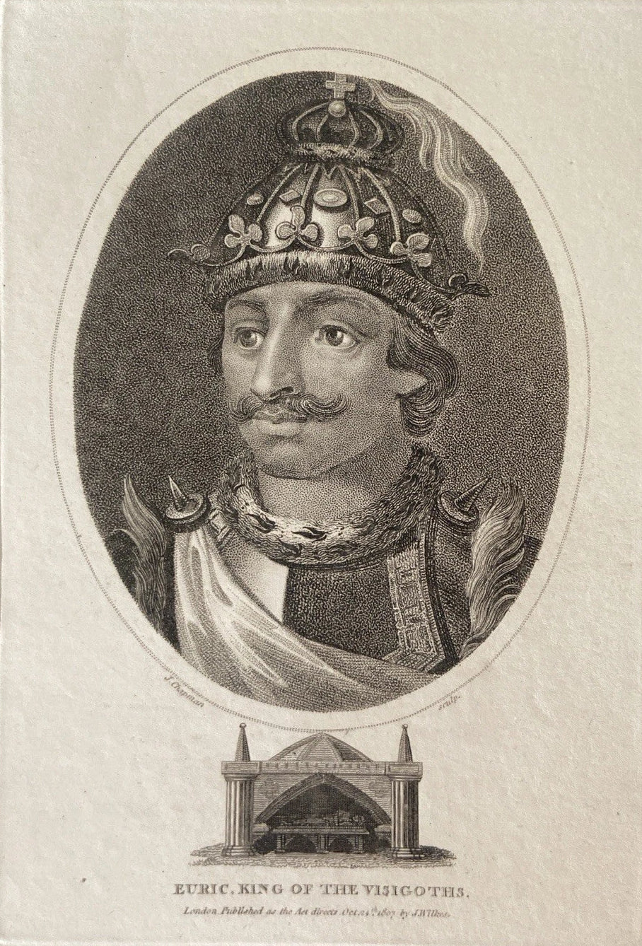 Antique 1807 Engraving of Euric, King of the Visigoths – Gothic Monarch Portrait