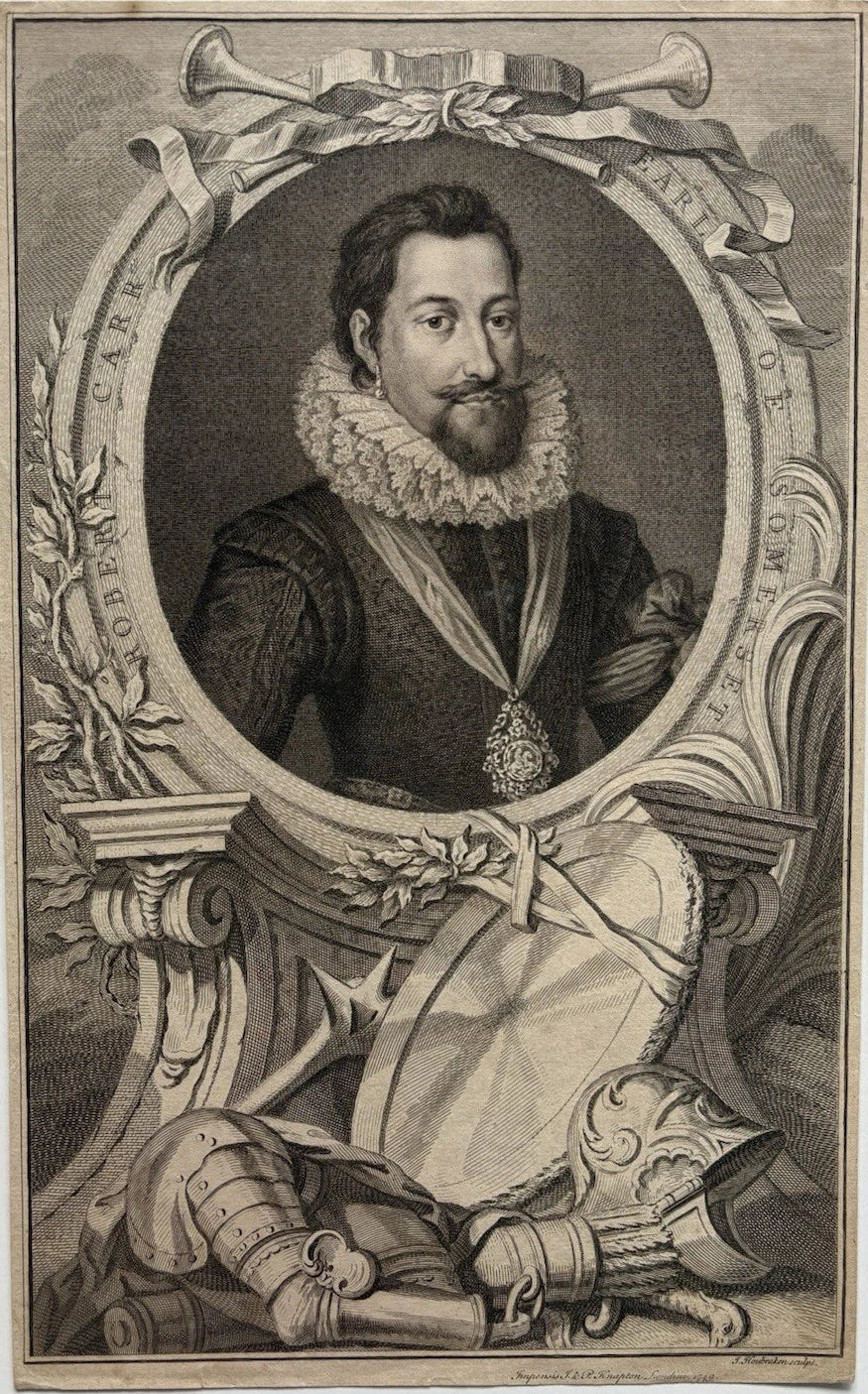 Antique Engraved Portrait of Robert Carr, 1st Earl of Somerset 1749