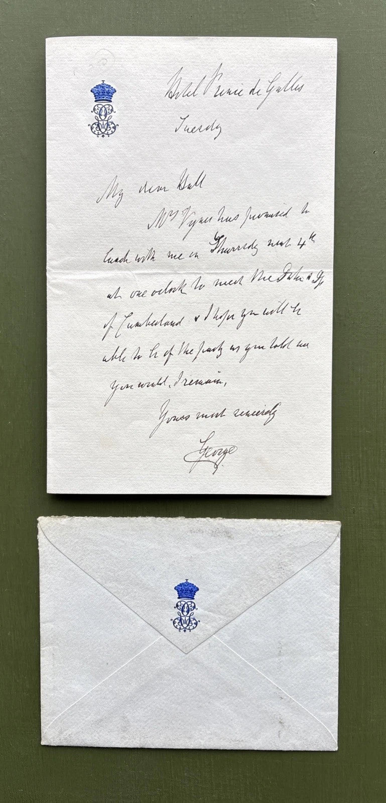 Prince George Duke of Cambridge Signed Letter With Envelope to Sir Charles Hall