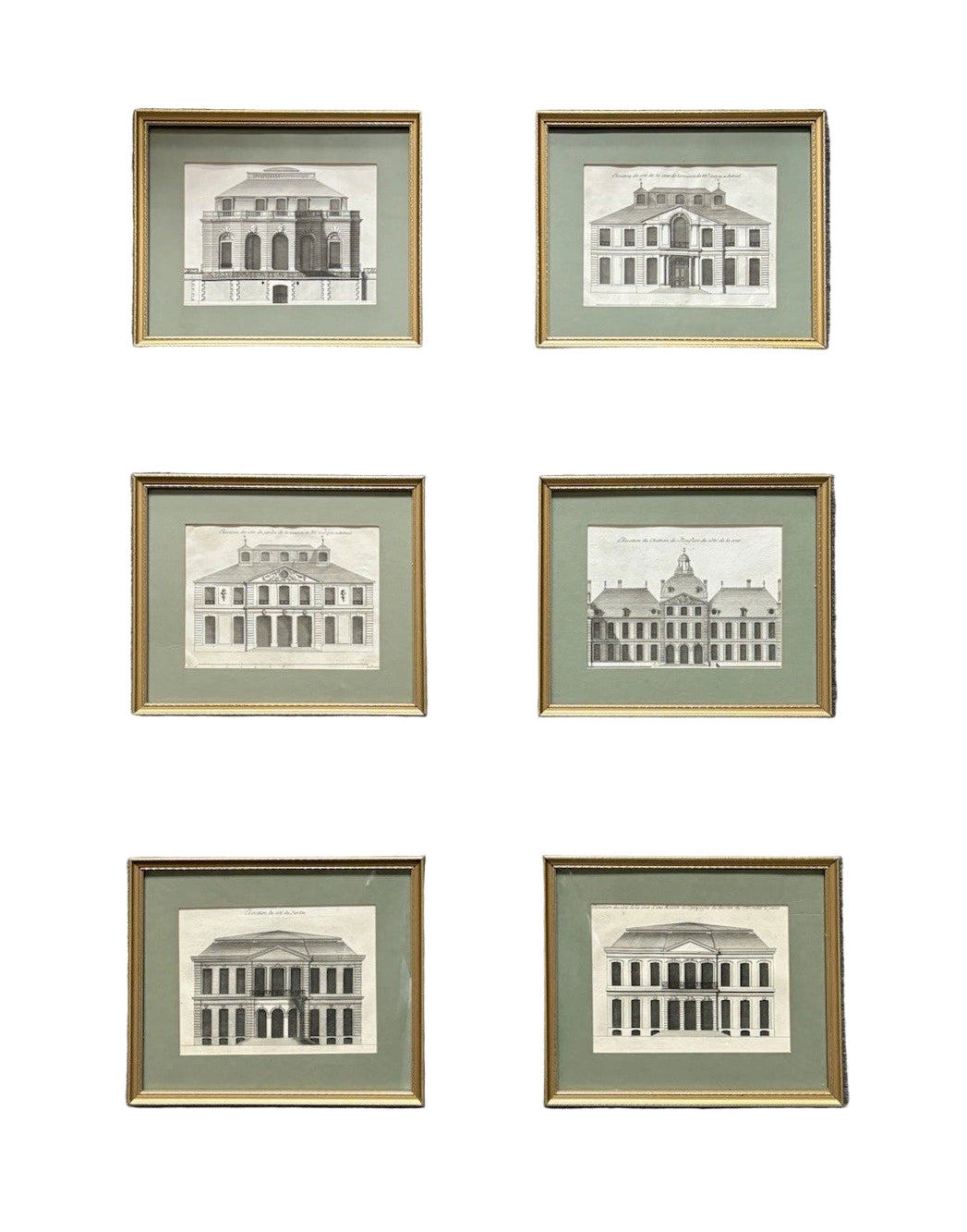 Antique 1727 Set Of 6 Gold Gilded Classical French Architectural Engravings