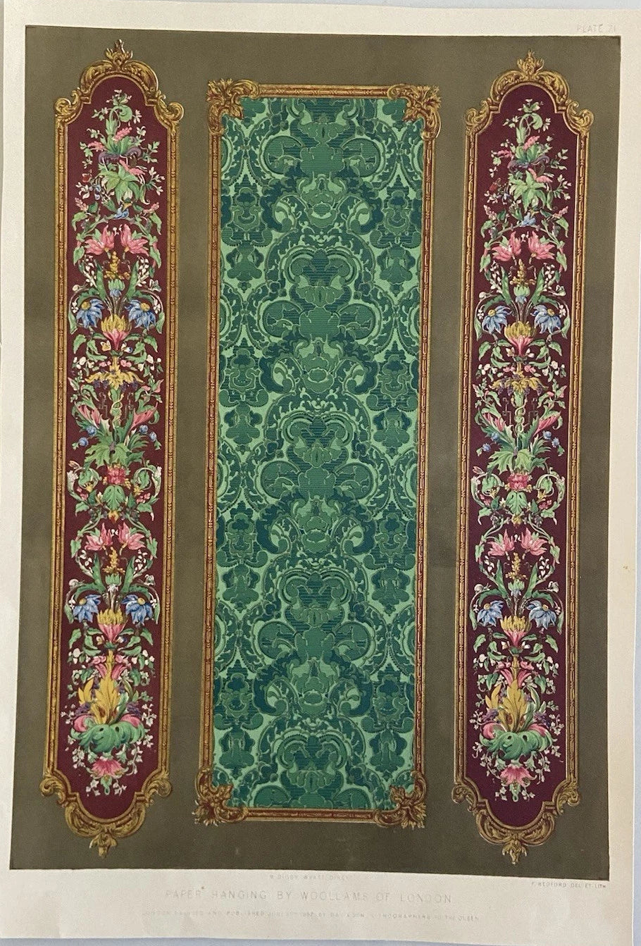 Antique Victorian Textile Print – Paper Hanging by Woollams of London (1852)