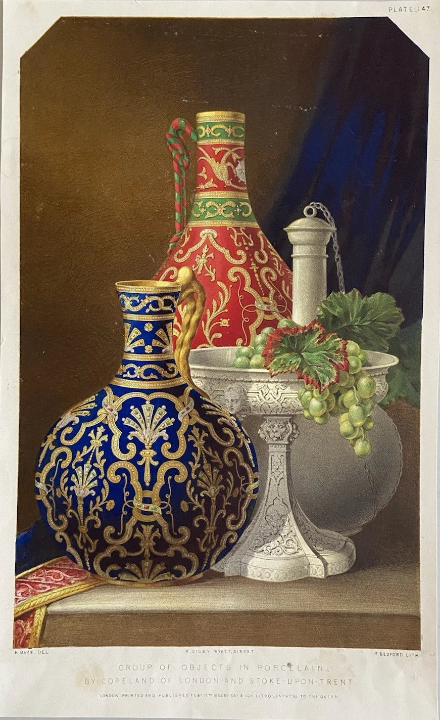 Antique Victorian Engraving 1853 Porcelain Vessels by Copeland of London