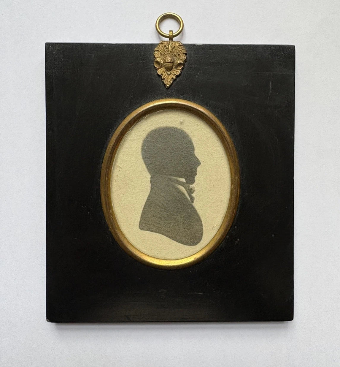 Antique Regency Silhouette Miniature Portrait of male in ebonized Frame