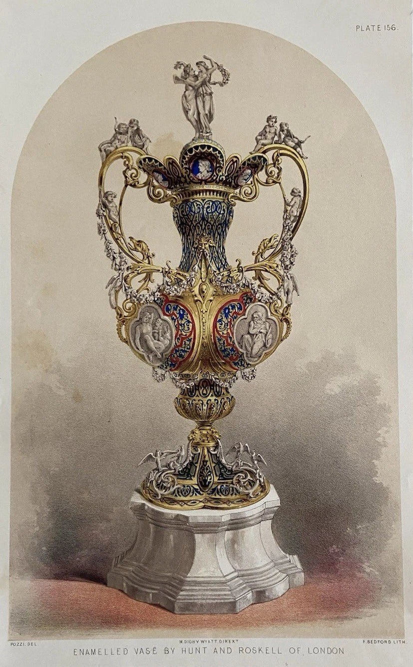 Antique Victorian Engraving Enamelled Vase by Hunt & Roskell, London 1853