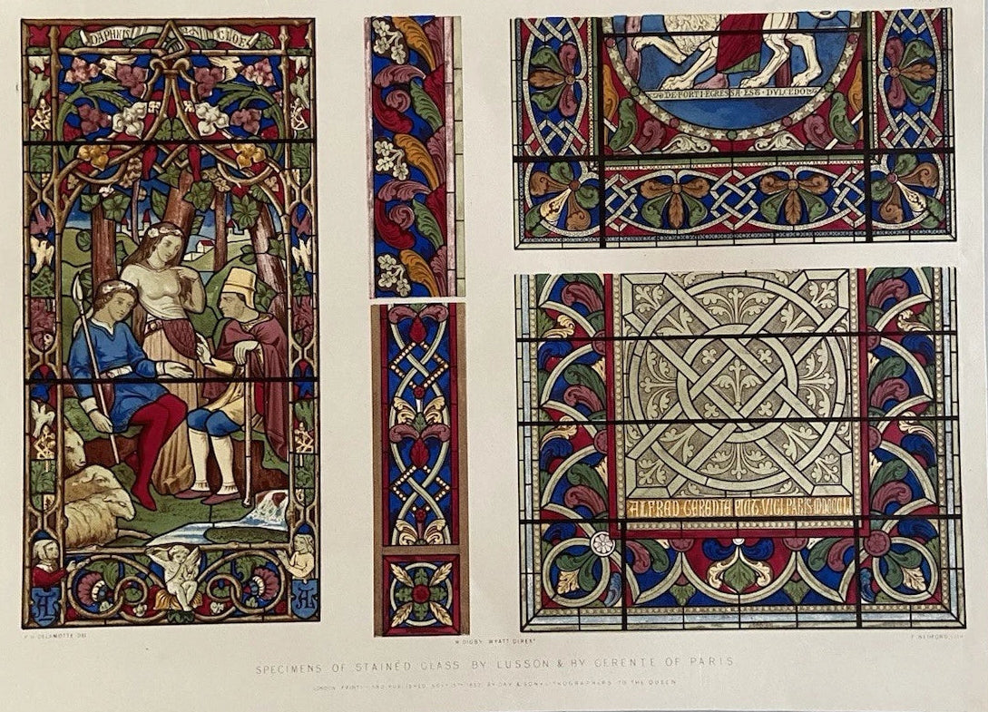 Antique 1852 Stained Glass Paris Gothic Revival Design Print