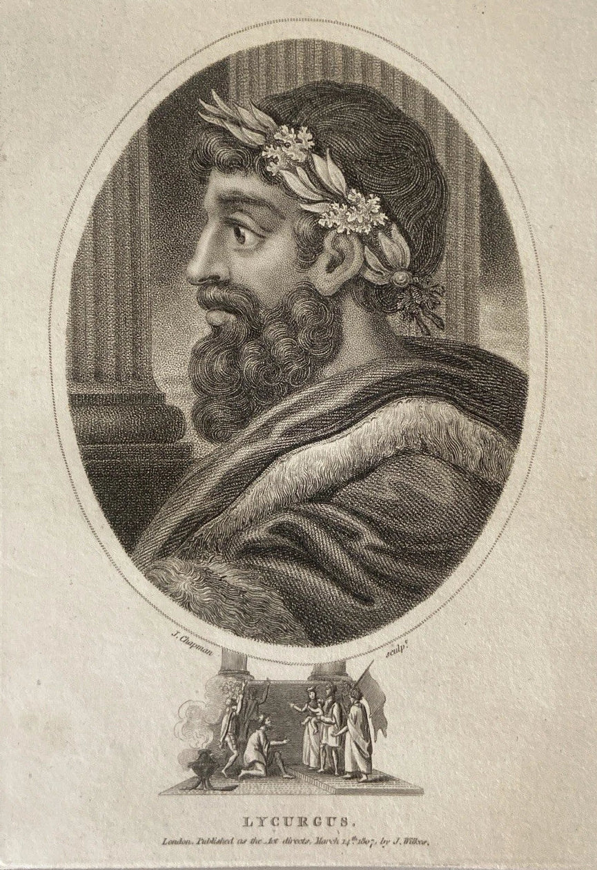 Antique 1806 Engraving of Lycurgus – Legendary Lawgiver of Sparta