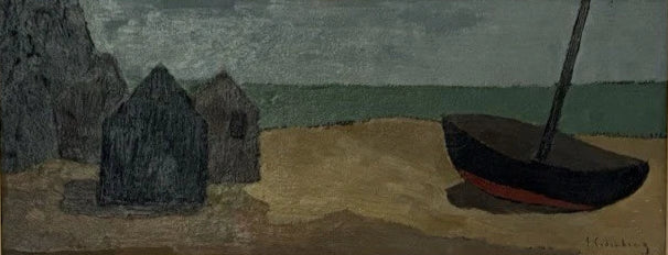 Eric Cederberg  Boat Huts & Beach Oil on Board
