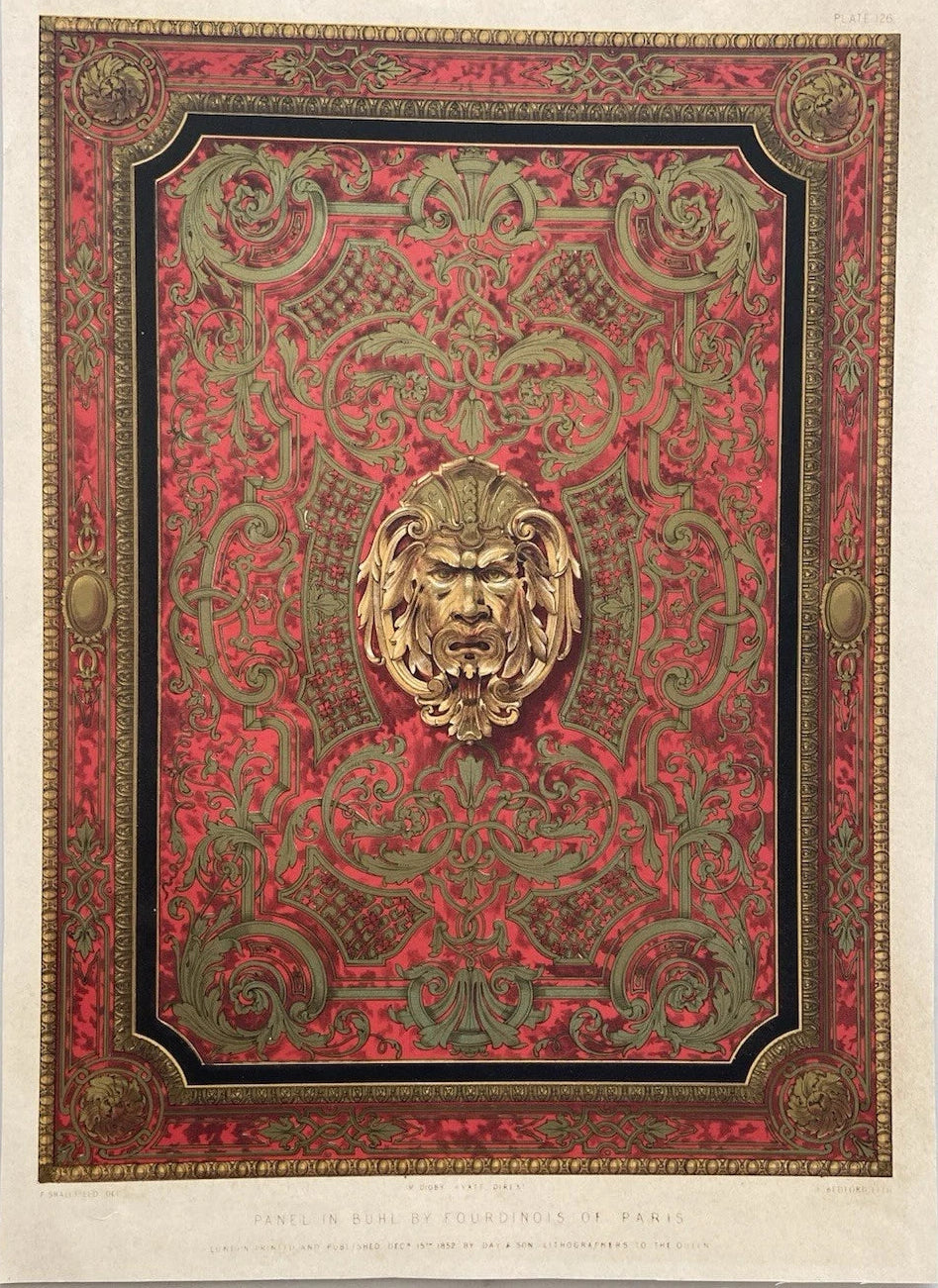 Antique Victorian Decorative Print 1852 Buhl Panel Design by Fourdinois of Paris