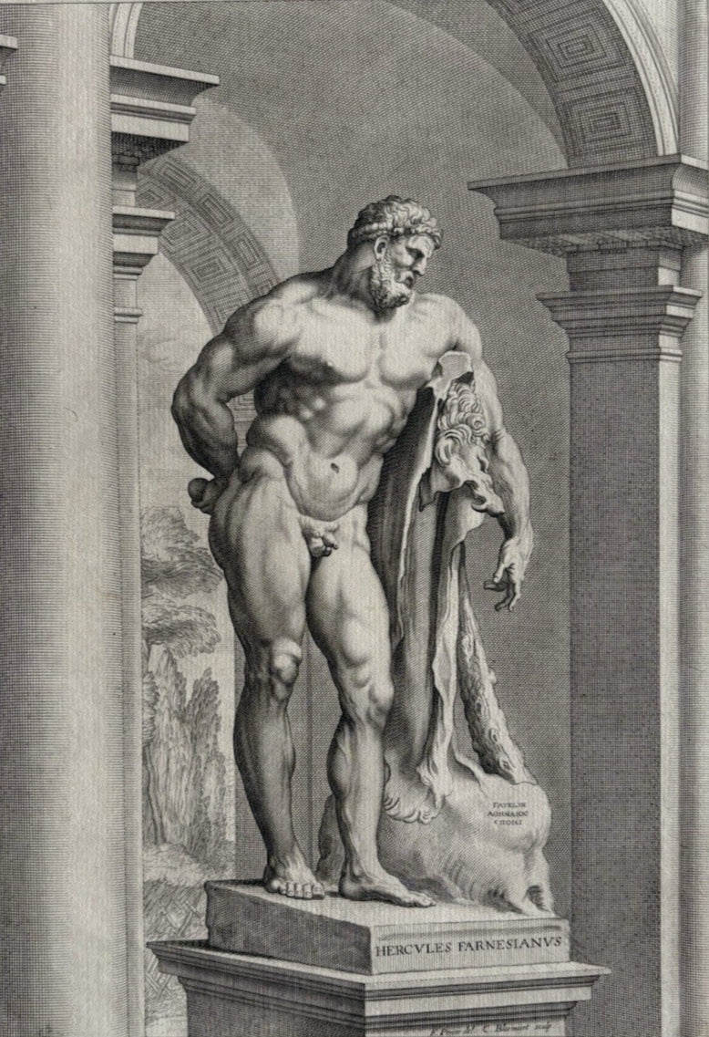 Antique Engraving Male Form  Hercules Farnese After the Ancient Roman Sculpture