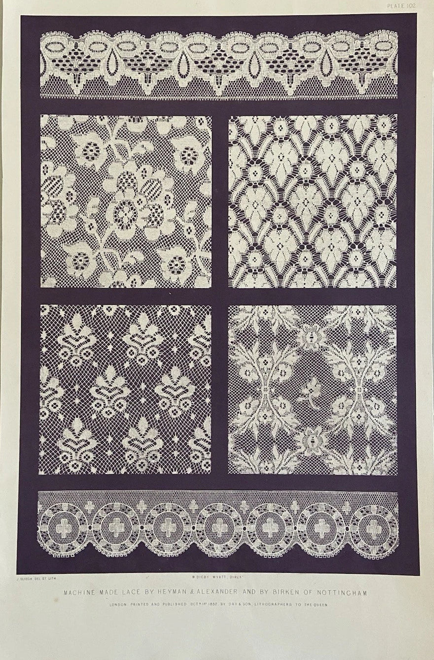 1852 Antique Victorian Textile Print – Machine-Made Lace by Heyman & Alexander
