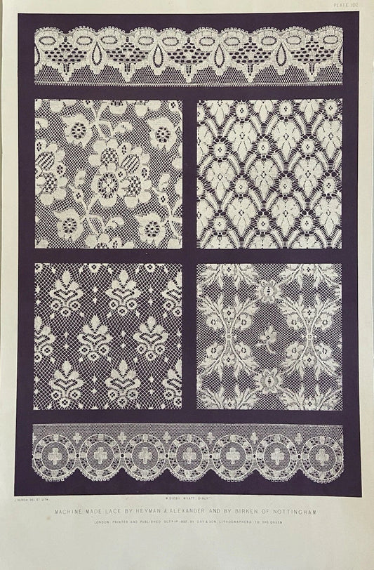 1852 Antique Victorian Textile Print – Machine-Made Lace by Heyman & Alexander