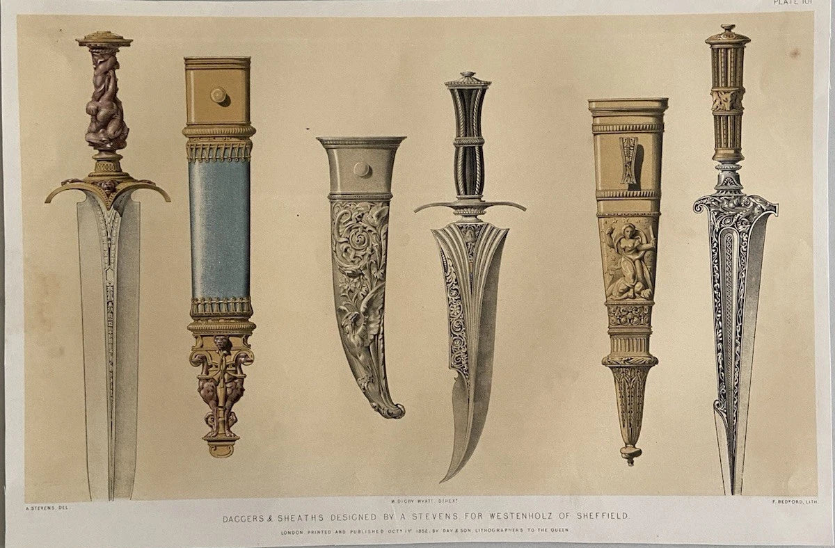 Antique Victorian Engraving Daggers & Sheaths by A. Stevens for Westenholz of Sheffield