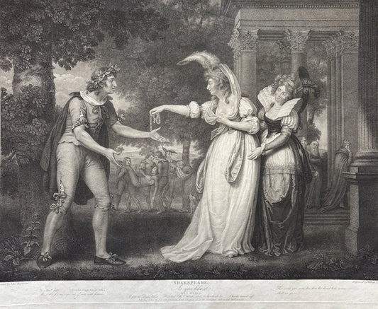 Antique Engraving Shakespeare As You Like It, Act I, Scene II 1800